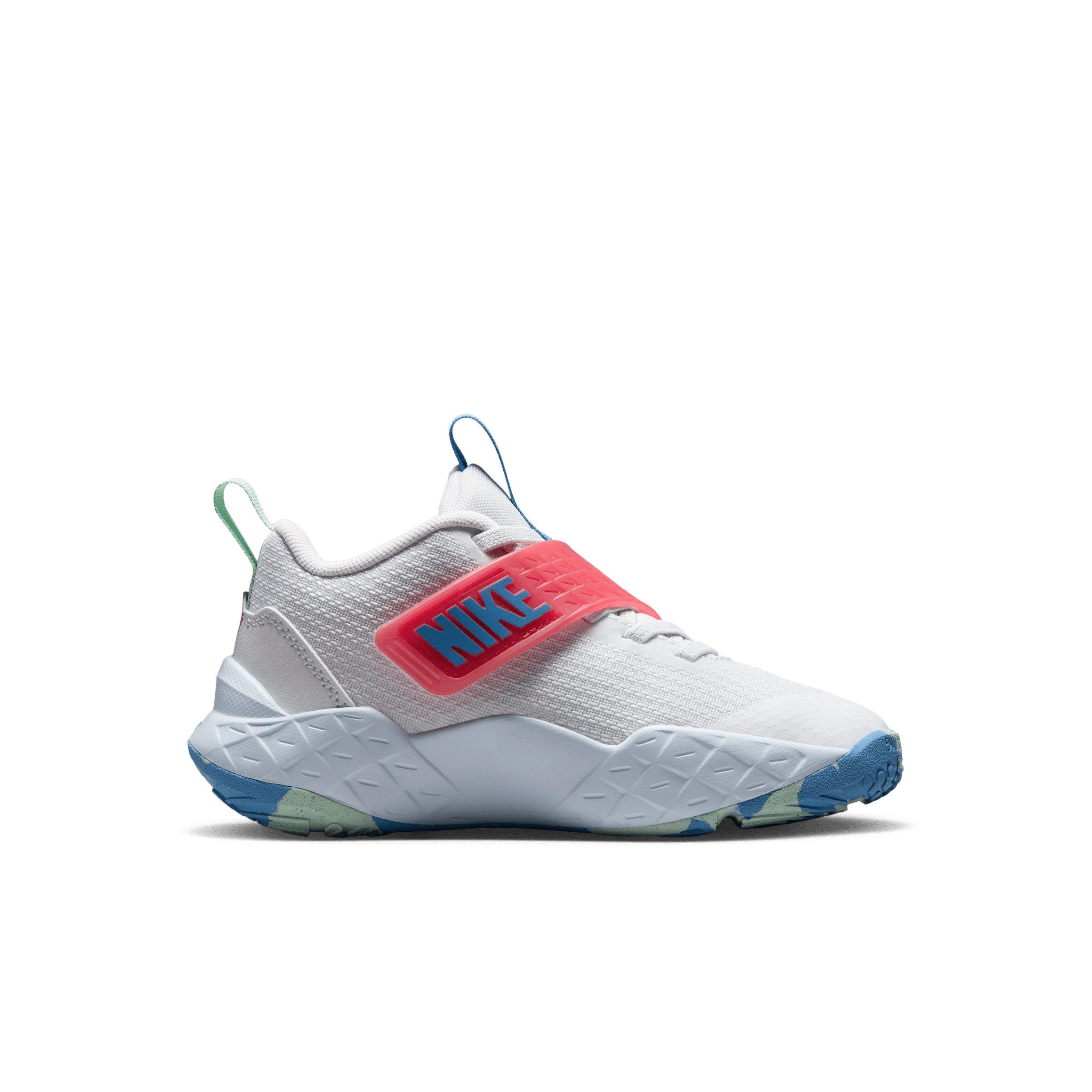 Nike Team Hustle D 12 "Off White/Aurora Blue/Pink/Arctic Green" Preschool Boys' Basketball Shoe - OFF WHITE/BLUE/PINK/GREEN